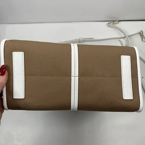 Kate Spade Sam Canvas Satchel Blazer Brown White Leather Trim Shoulder Bag Purse