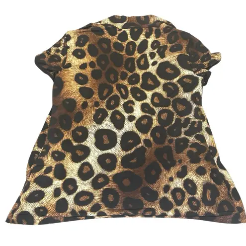 Liz McCoy Leopard Print Open Front Cardigan Top Animal Print Brown