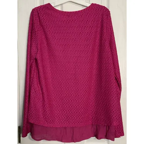 Rebecca Malone Fuschia Pink Long Sleeve Blouse, Lined, Knit Front, Large
