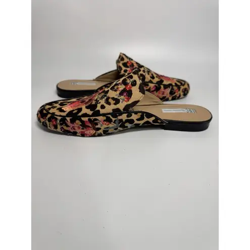INC Women's Leopard Floral Embroidered Flats Real Calf Hair Mules Shoes 10.5