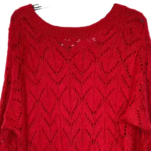 American Eagle  Open Knit Sweater Size Medium Jegging Fit Red V-Neck Womens