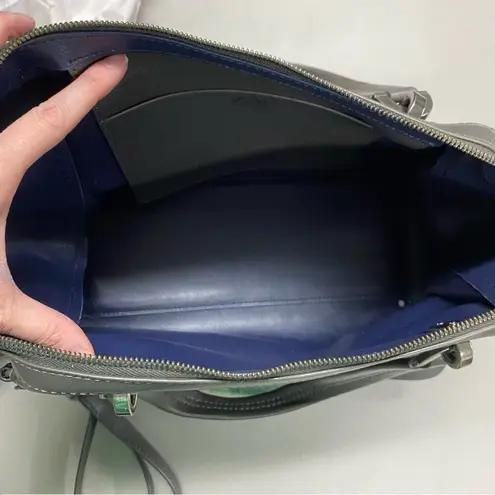 Zac Posen Eartha Purse Bag Handbag Iconic Gray Pewter Hardware Navy Blue Inside