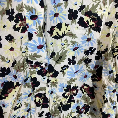 Ganni Printed Crepe Blouse Meadow Egret size 34 or US 2 quiet Luxury bohemian