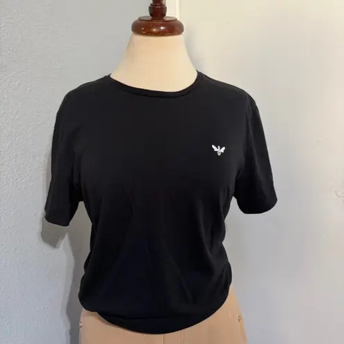 Marine layer Women Black Embroidered Bee Crew Neck Short Sleeve T-Shirt Sz M