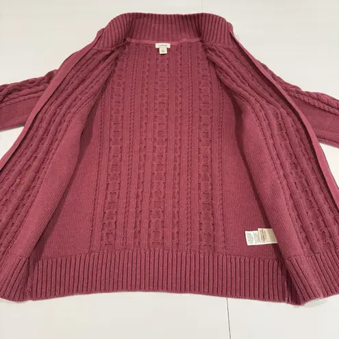LL Bean Pink Double L Mixed Cable Full Zip Mock Neck Cotton Sweater Size LARGE