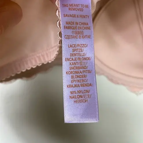 38D Savage X Fenty Champagne Nude Swiss Dot Lace Padded Underwire Bra Tan Size undefined