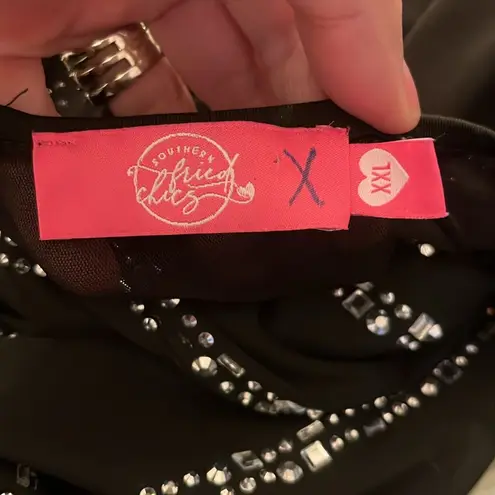 Southern Fried Chicks Southern Fried Chics See You Lookin’ Jumpsuit sequin rhinestone Size XXL black