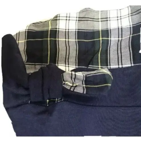 IZOD Size S Peacoat Tie Front 2-Fer Sweatshirt Navy Blue Plaid Trimmed Layered