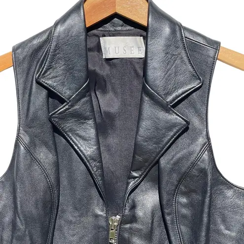 MUSĒE x L.A. ROXX VTG Women’s Black Leather Zip front Biker Moto Vest Size M