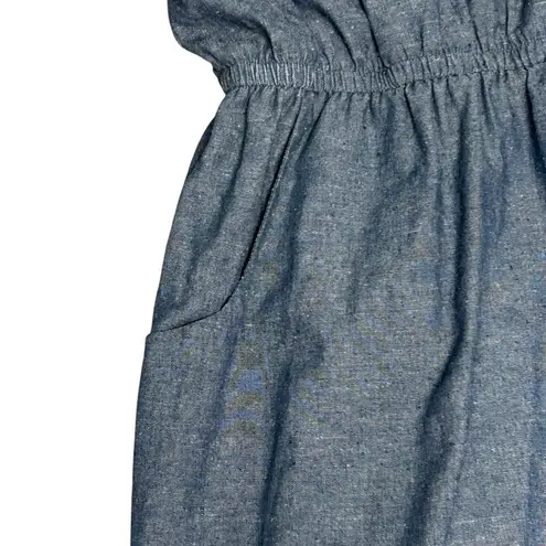 Alythea Chambray Ruffle Linen Sundress Blue Sleeveless Dress Women’s Large