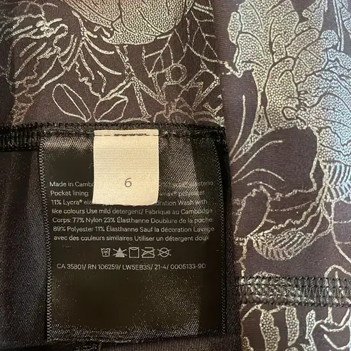 Lululemon  Wunder Train High Rise Tight Leggings 25” Foil Metallic Floral Black 6