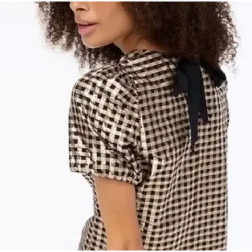 J CREW Gold Black Plaid Metallic Bow Top Size Small NEW NWT