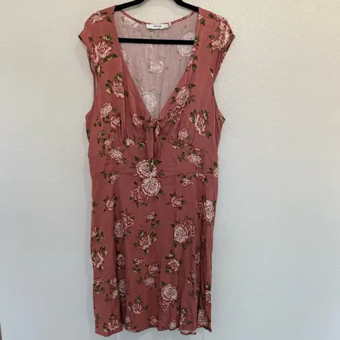 JustFab  Tie Front Summer Floral Pink Dress Withered Rose Multi XXL