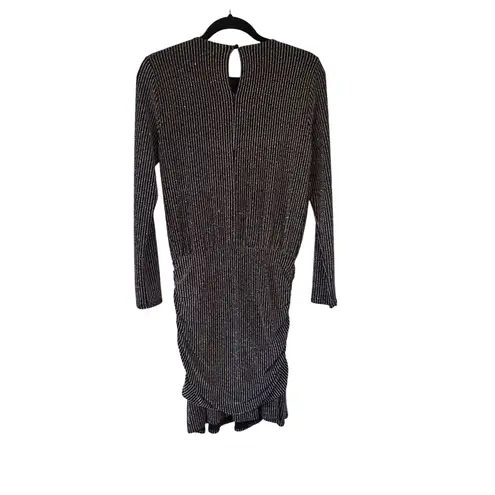 Krisa Black Metallic Stripe Ruched Draped Long Sleeve Mini Dress Size S PartYNYE
