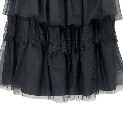 Arula Black Tiered Mesh Lace Midi Skirt Polka Dot Tulle A