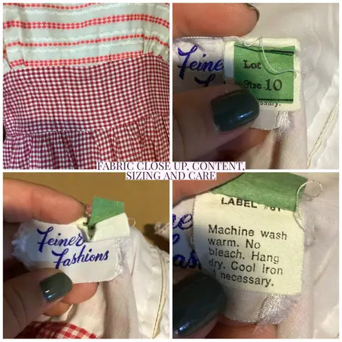 VINTAGE 1970'S FEINER FASHIONS RED & WHITE GINGHAM & EYELET COTTON DRESS (10)