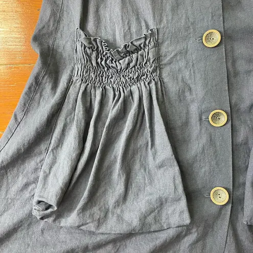 For Cynthia Oversized Blue Linen Dress with Gathered Statement Pockets Small 💛🍄