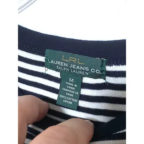 LRL Lauren Jeans Co Dress Tiered Ruffle Blue White Striped Nautical Womens M Size M