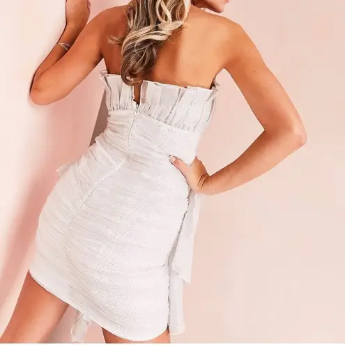 ASOS NWT  LUXE White and Silver Glitter bandeau frill mini dress size US 4