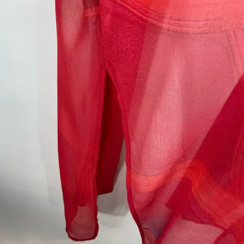 Pink Sheer Swim Coverup Caftan Art To Wear Medium Red