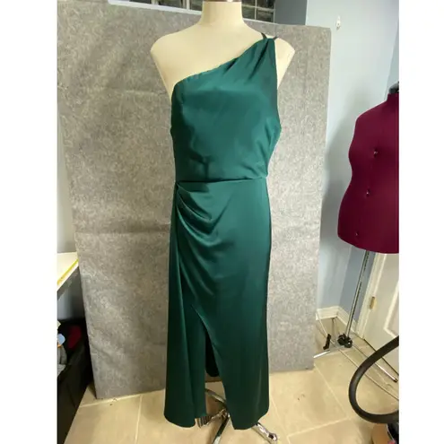 Azazie One Shoulder Emerald Green Formal Gown Bridesmaid Dress Size C