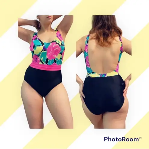 90s neon GLOW swimsuit one piece Pink Size M