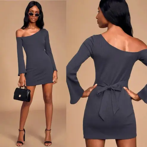 Lulus NWT  Women's Navy Blue Asymmetrical Mini‎ Dress Size Medium Long Sleeve