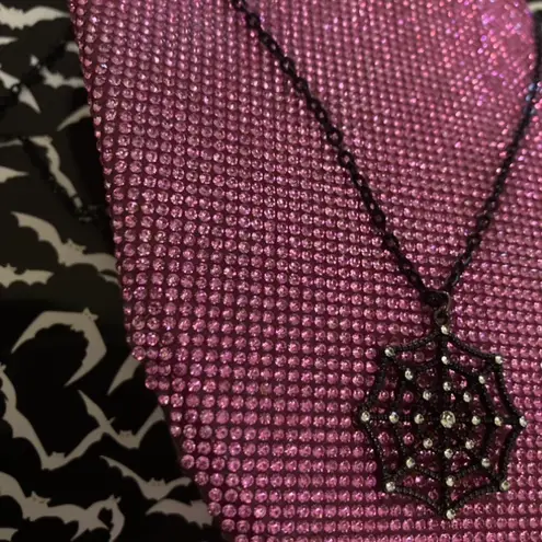 Boutique Spiderweb Necklace Halloween Witch Costume Rhinestone Embellished Black Jewelry