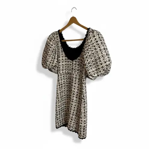 Dream SisTweed Puff Sleeve Square Neck Mini Dress Black & Cream NWT XS