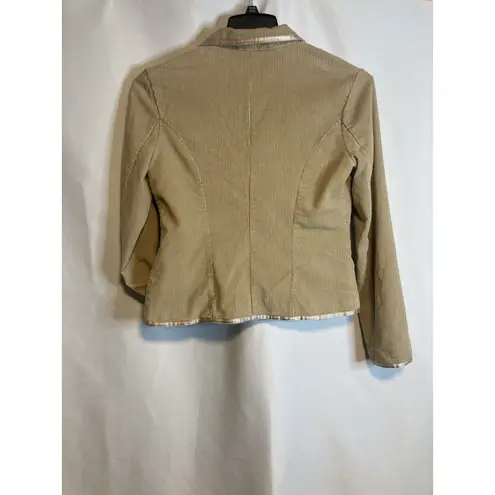 Y2K Beige Corduroy Jacket Blazer M Satin Trim Light Academia 70s Career Classic Tan Size M