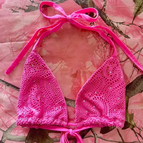 Y2K hot pink sparkly triangle bikini top