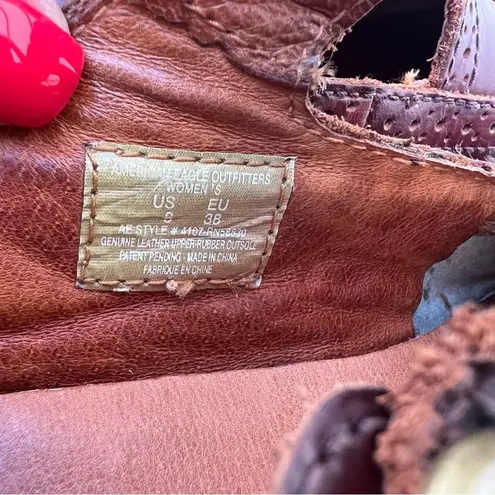 American Eagle Vintage Y2K  Brown Leather Chunky Mary Jane T Strap Shoes Size 8