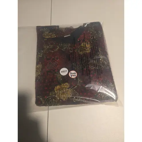 Notations Brown Floral Blouse, Women's Small, Vintage 3/4 Sleeve, Sparkling Gold