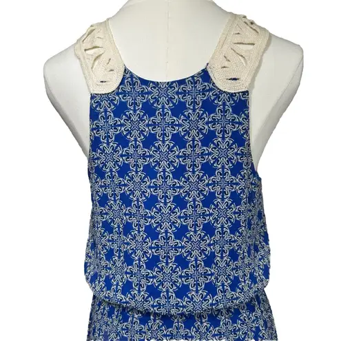 Papillon Blue Boho Dress Size S Crochet Lace Front Sleeveless Midi Made In USA