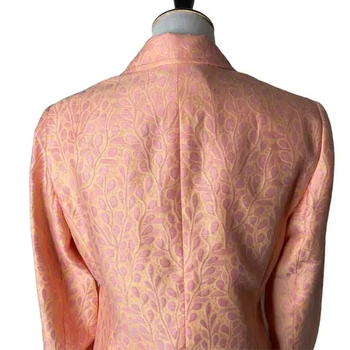 Lafayette 148 Women Blazer Size 6 Peach All Over Floral Print Suit Jacket Office Orange