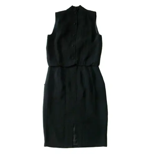 Lafayette 148 NWT Cowl Neck in Black Crepe Button Back Blouson Sheath Dress 4