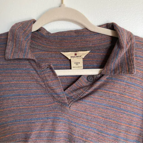 Woolrich  | Brown Stripe Retro Long Sleeve Polo Outdoor Hiking Shirt | Size 2XL