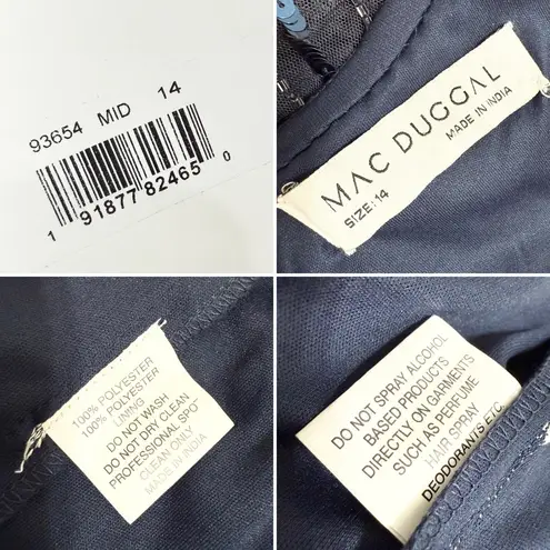 Mac Duggal Sequin Embellished Beaded Faux Wrap Gown Navy Blue Sz 14 NWT 93654