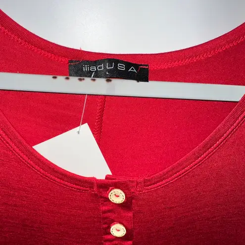 ILIAD USA Red Short Sleeve Flowing Midi Dress Large