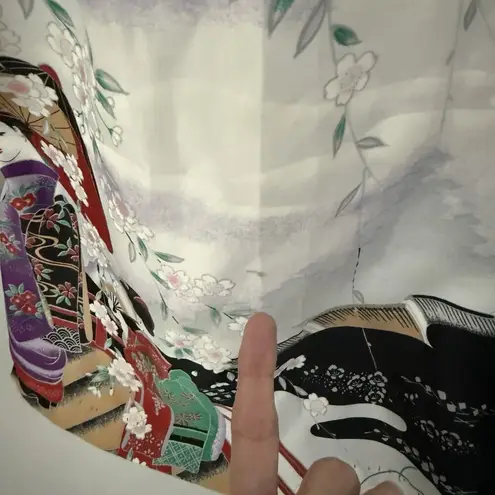 Japanese Kimono Robe Sz 56 Cherry Blossom Made In Japan Womens Polyester Parasol Black