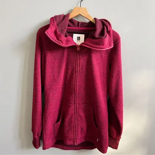 Burton Fleece Hooded Jacket Maroon Red Oversized Hood Full Zip Coat Size Large