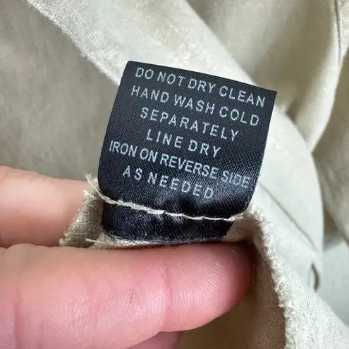 Linear Linen Blend Tan Shimmer Metallic 3/4 Sleeve Open Lightweight Jacket Sz L Size L