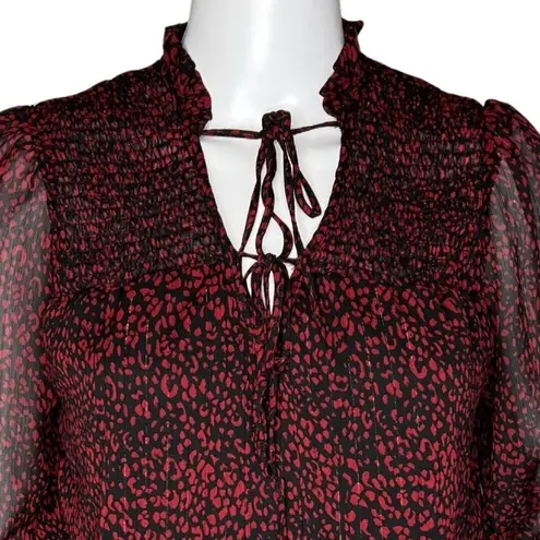 Haver London Shirt Womens XS Red Cheetah Print Blouse Office Casual Versatile