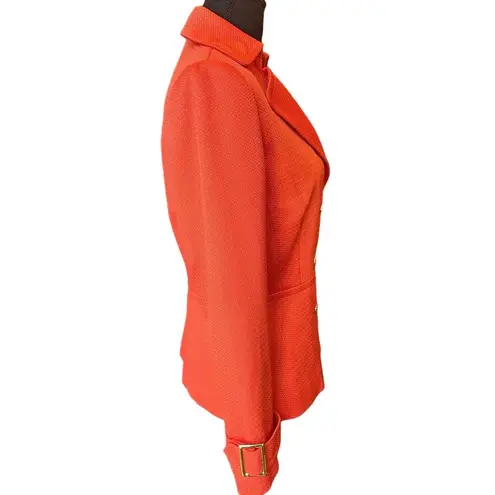 Tahari ASL Double Breasted Blazer w/ Belted Cuffs & Gold Buttons Orange Red SZ.4