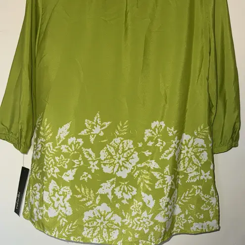 Rafaella NWT womens blouse medium green floral tunic embellished neckline boho