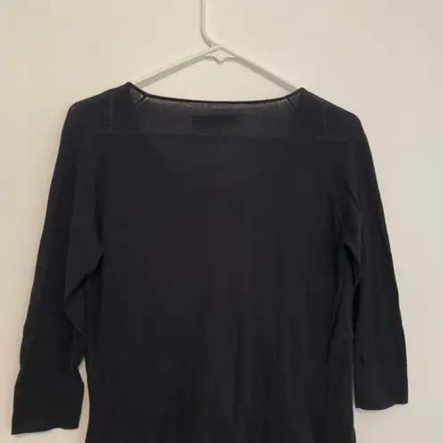 ALL SAINTS Taybar Sheer Cowl Knit Top Black Mixed Media 3/4 Sleeve M