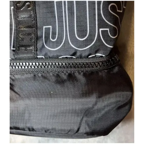 Justice Tote Bag Black White Logo Print Bottom Zip Compartment Travel New