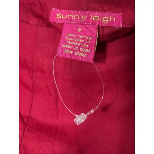 Sunny Leigh Skirt Womens Size 8 Red Flare Embroidered Floral Cotton Boho