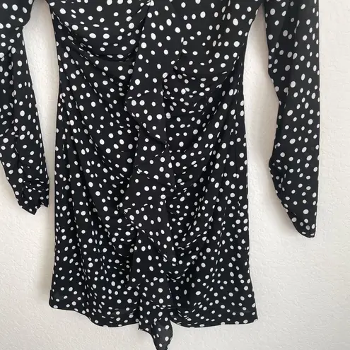 Likely Corinne Black & White Polka Dot Ruffle Long Sleeve Mini Dress