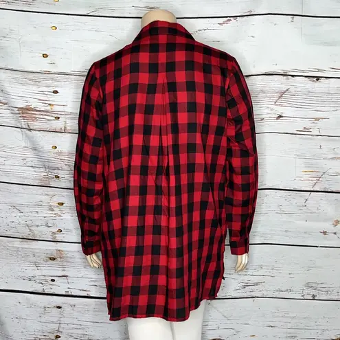 Chadwick's NWT XL Red & Black Buffalo Plaid Button Down Tunic Shirt w/ Pockets